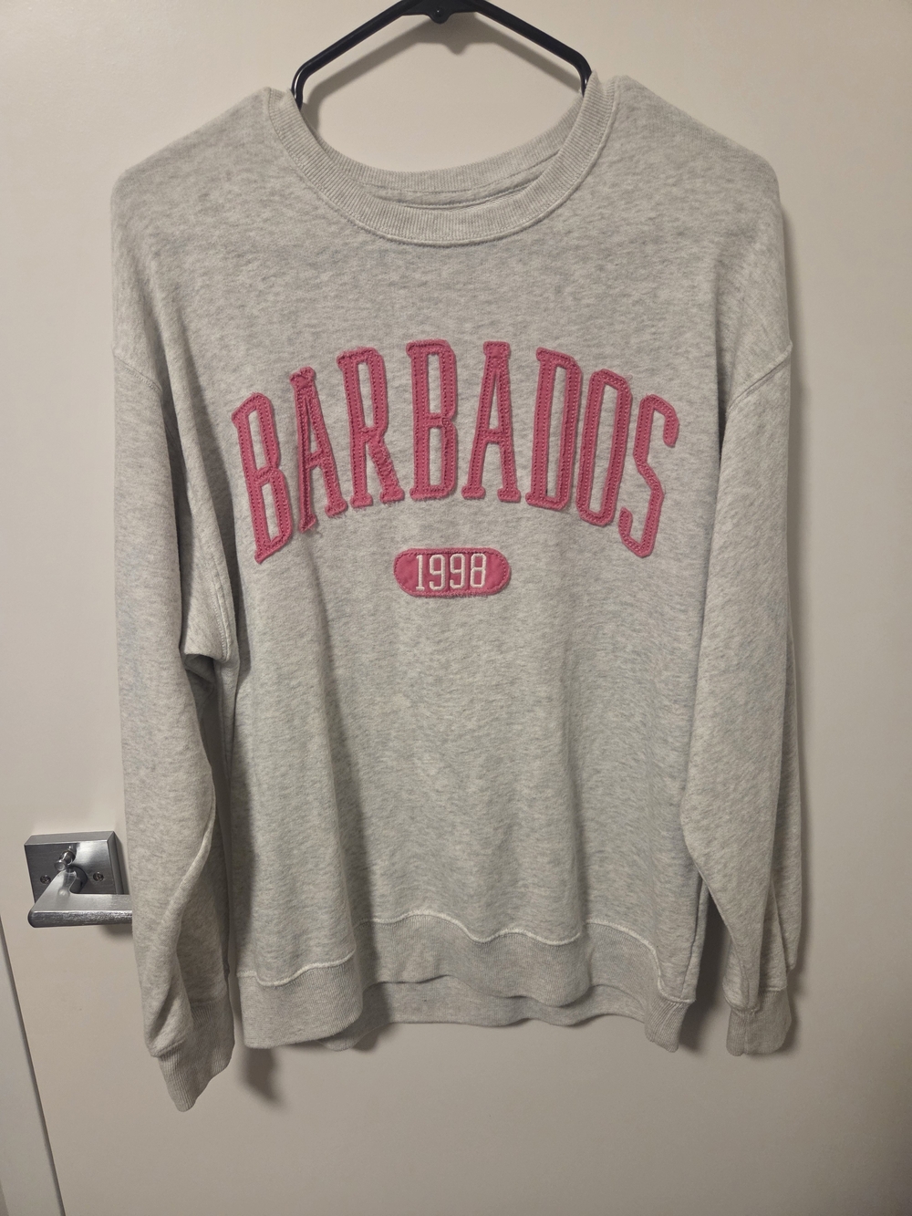 Hollister Light Gray Crew with Pink "Barbados 1998"